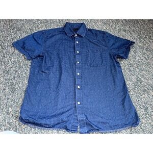 Banana Republic Chambray Denim Button Shirt Mens Large Dot Pattern Short‎ Sleeve